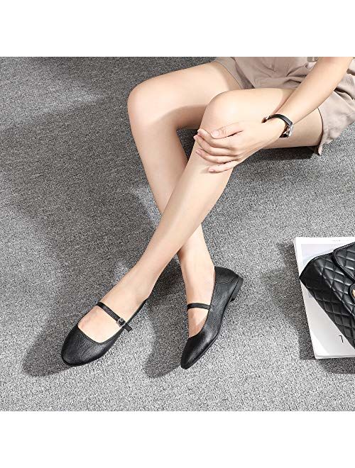 CINAK Flats Mary Jane Shoes Womens Casual Comfortable Walking Classic Buckle Ankle Strap Style Ballet Slip On