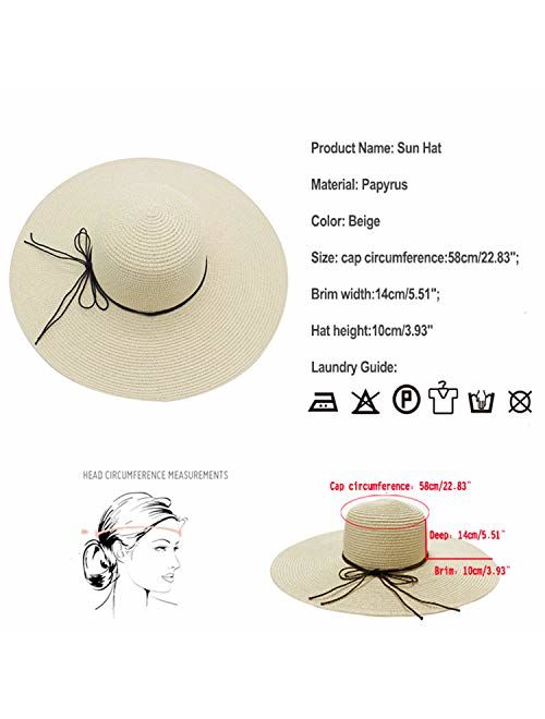 Womens Floppy Straw Hat Wide Brim Foldable Beach Cap Sun Hat for Women UPF 50+
