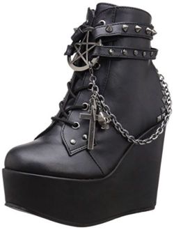Demonia Black Vegan Leather Poison-101/BVL High Heel Wedges Boot
