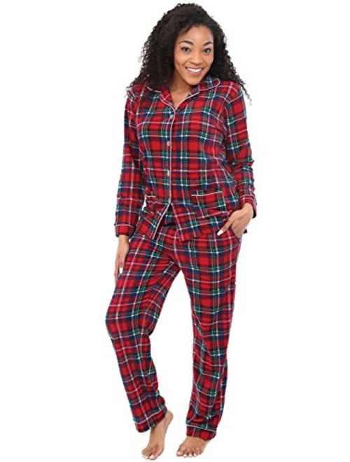 Alexander Del Rossa Women's Warm Fleece Pajamas, Long Button Down Pj Set
