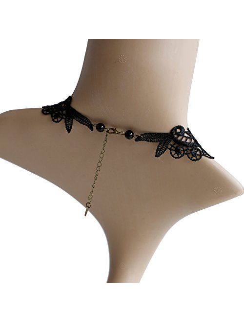 Eternity J. Elegant Vintage Black Lace Victorian Lolita Gothic Pendant Choker Necklace Earrings Set