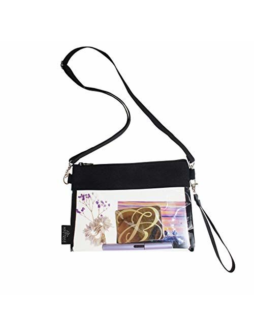 MAY TREE Clear Crossbody Purse Bag, NFL Stadium Approved Transparent Shoulder Bag, See Through Gym Zippered Tote Bag with Adjustable Shoulder Strap and Wrist Strap for Wo