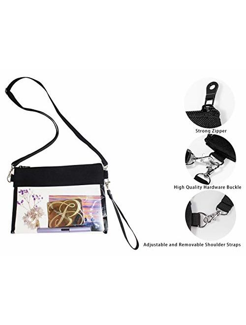 MAY TREE Clear Crossbody Purse Bag, NFL Stadium Approved Transparent Shoulder Bag, See Through Gym Zippered Tote Bag with Adjustable Shoulder Strap and Wrist Strap for Wo