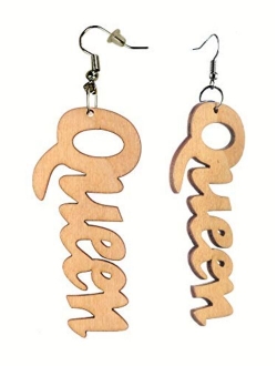 Women's Afrocentric African Text Wood Dangle Pierced Earrings