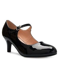 Olivia K Womens Classic Low Mid Heels Mary Jane Pumps - Adorable Round Toe Vintage Retro Shoes