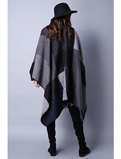 Lacavocor Women's Warm Shawl Wrap Cape Winter Cardigan Sweaters Open Front Poncho