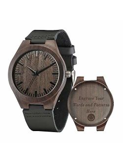 Engraved Wooden Watches, Personalized Engraved Wood Watch Japanese Movement Battery Anniversary Birthday Graduation Gift for Husband Love Dad Mom Son Friend Wooden Watche