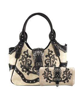Justin West American Albino Floral Embroidery Buckle Shoulder Concealed Carry Handbag Purse
