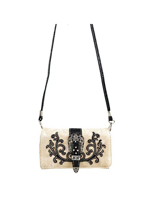 Justin West American Albino Floral Embroidery Buckle Shoulder Concealed Carry Handbag Purse