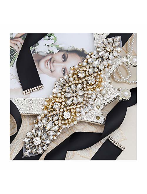 Yanstar Handmade Rhinestone Crystal Beads Wedding Bridal Belts