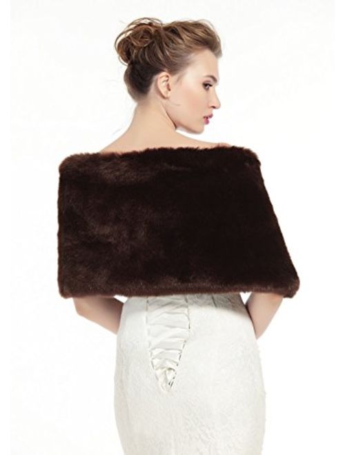 Faux Fur Shawl Wrap Womens Bridal Winter Wedding Party Shrug Free Brooch (12 colors) by BEATELICATE