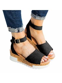 Mafulus Womens Espadrilles Platform Sandals Wedge Ankle Strap Studded Open Toe Summer Sandals
