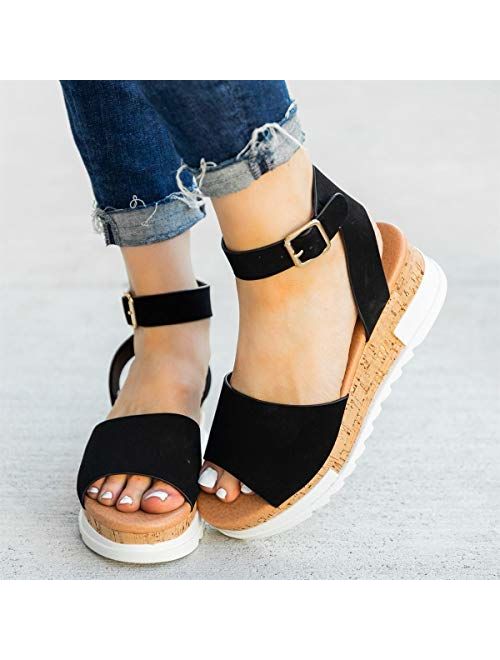 Mafulus Womens Espadrilles Platform Sandals Wedge Ankle Strap Studded Open Toe Summer Sandals
