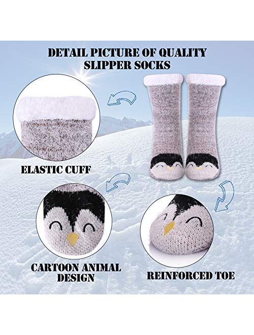 Womens Super Soft Cute Cartoon Animal fuzzy Cozy Non-Slip Winter Slipper Socks