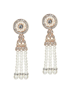 BABEYOND 1920s Flapper Art Deco Gatsby Earrings 20s Flapper Gatsby Accessories Vintage Wedding Dangle Pearl Earrings