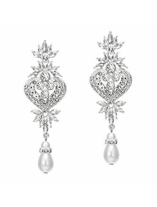 BABEYOND 1920s Flapper Art Deco Gatsby Earrings 20s Flapper Gatsby Accessories Vintage Wedding Dangle Pearl Earrings 