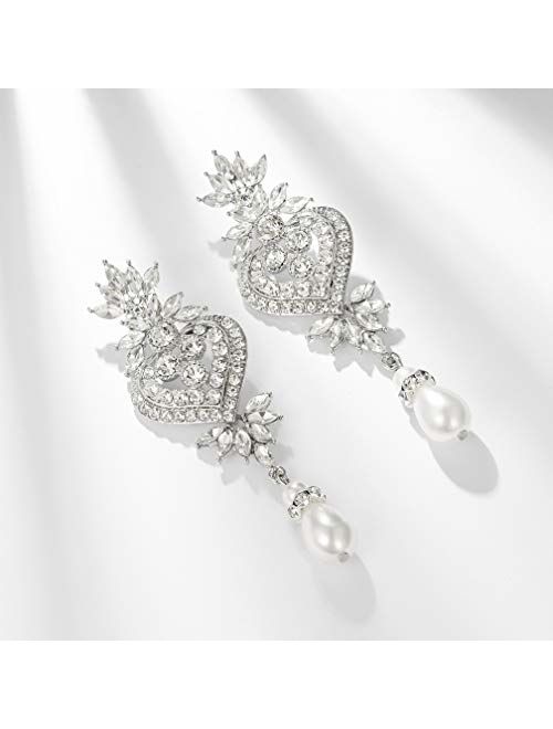 BABEYOND 1920s Flapper Art Deco Gatsby Earrings 20s Flapper Gatsby Accessories Vintage Wedding Dangle Pearl Earrings
