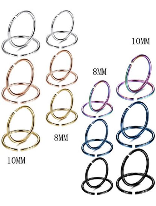 FIBO STEEL 18-20G 5-24PCS Stainless Steel Body Jewelry Piercing Nose Ring Hoop Nose Piercing