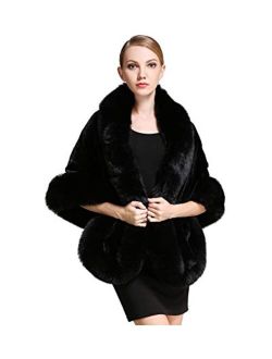 BEAUTELICATE Women's Party Faux Fox Fur Long Shawl Cloak Cape Coat-S64(More Colors)