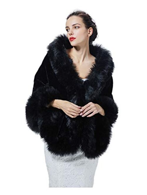 BEAUTELICATE Women's Party Faux Fox Fur Long Shawl Cloak Cape Coat-S64(More Colors)