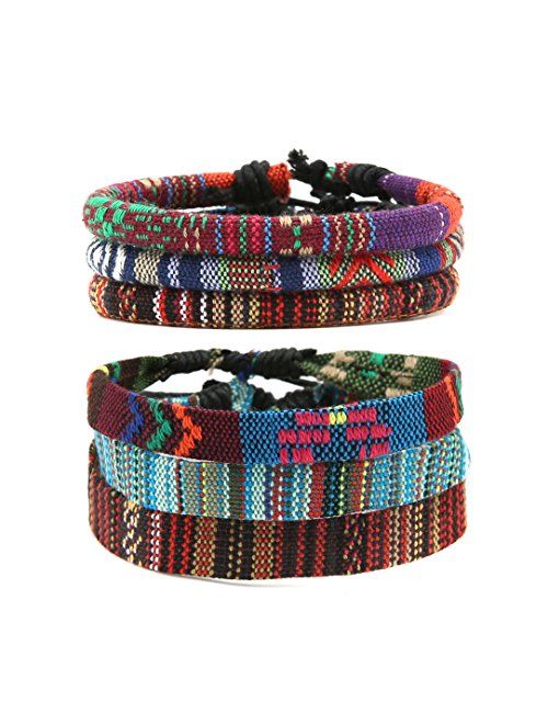 HZMAN Mix 6 Wrap Bracelets Men Women, Hemp Cords Ethnic Tribal Bracelets Wristbands
