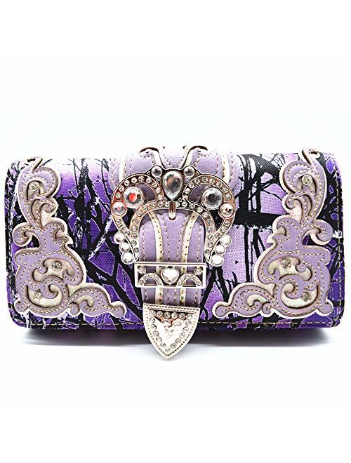 Camouflage Crown Buckle Western Style Concealed Carry Purse Country Handbag Women Shoulder Bag Wallet Set