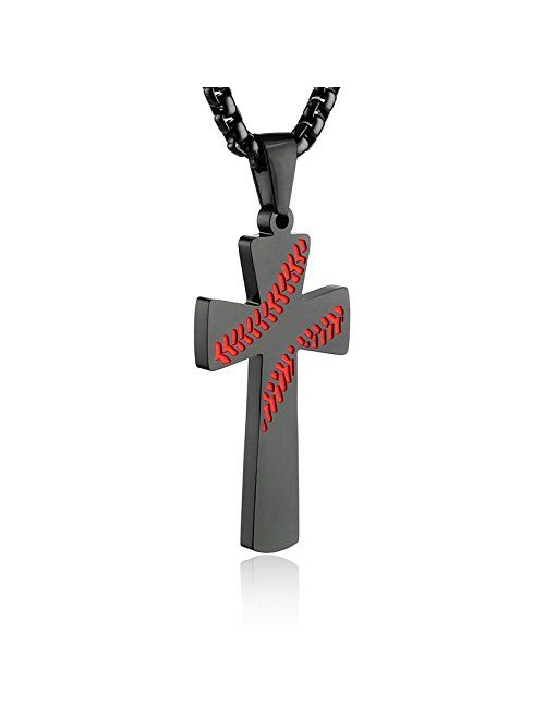 HZMAN Baseball Cross Pendant, I CAN DO All Things Strength Bible Verse Stainless Steel Necklace 22+2