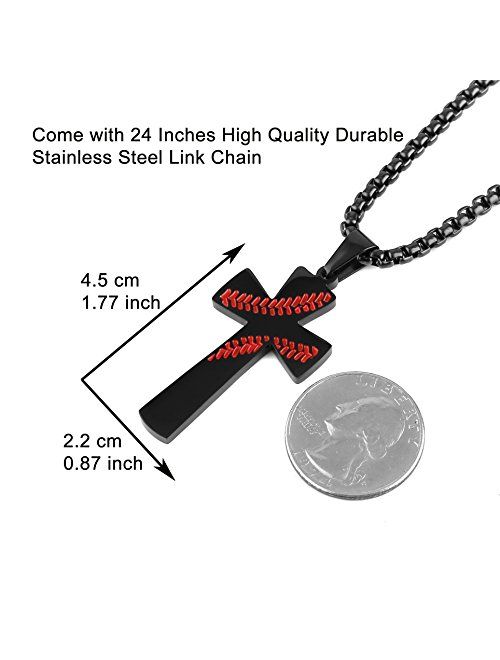 HZMAN Baseball Cross Pendant, I CAN DO All Things Strength Bible Verse Stainless Steel Necklace 22+2