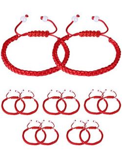 Gejoy 12 Pieces Handmade Kabbalah String Bracelet Adjustable Luck Bracelet with 2 Pieces White Bead for Success