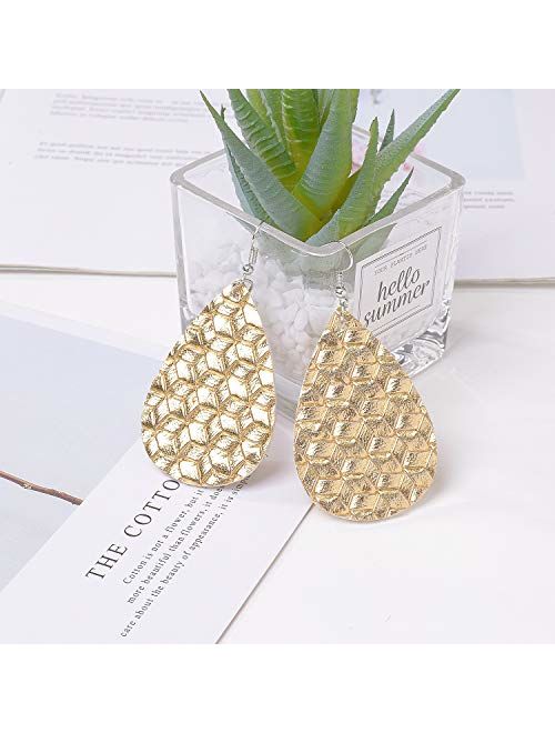 Sunssy 16-20 Pairs Leather Earring for Women Teardrop Leopard Print Leather Dangle Earring Lightweight