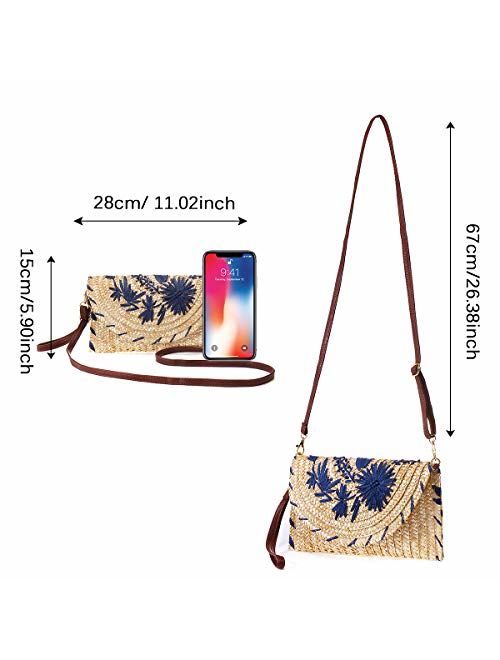 Crossbody Straw Bag, JOSEKO Womens Straw Handbag Shoulder Bag for Beach Travel and Everyday Use
