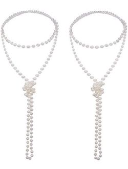 Mudder 2 Pack 1920s Artificial Pearl Necklace Flapper Beads Faux Pearl, 71 Inch
