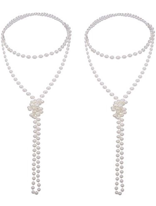 Mudder 2 Pack 1920s Artificial Pearl Necklace Flapper Beads Faux Pearl, 71 Inch