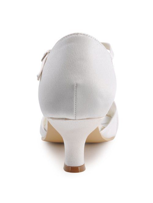 ElegantPark EL-035 Women Peep Toe T-Strap Pumps Mid Heel Rhinestones Satin Evening Wedding Bridal Sandals