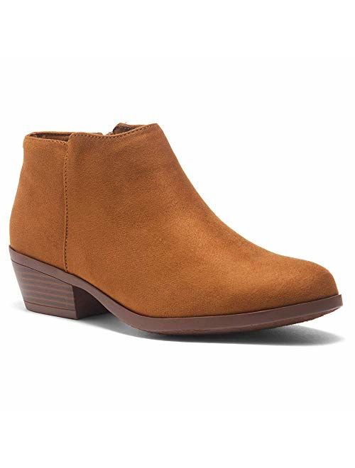 Herstyle Chatter Women's Western Ankle Bootie Closed Toe Casual Low Stacked Heel Boots