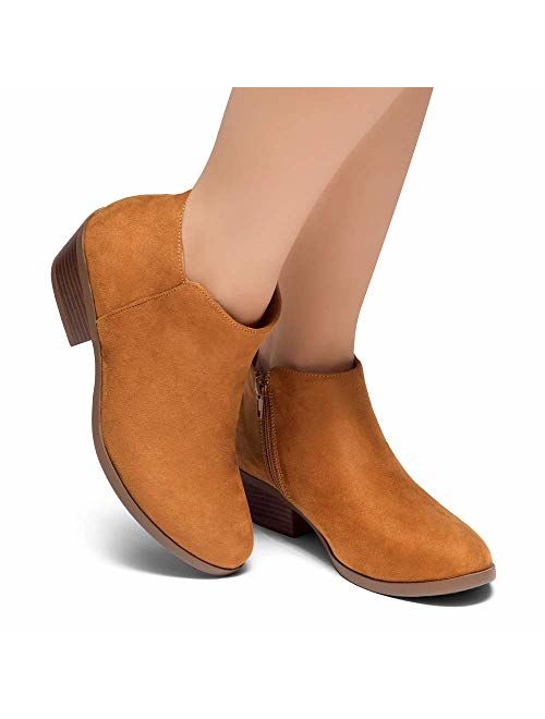 Herstyle Chatter Women's Western Ankle Bootie Closed Toe Casual Low Stacked Heel Boots