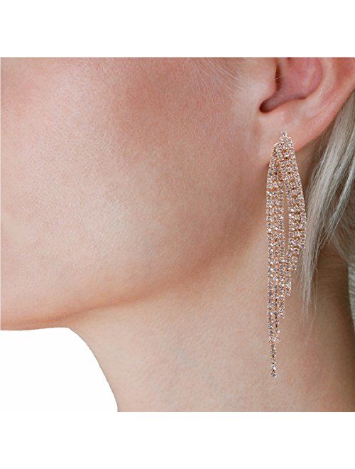 Humble Chic Simulated Diamond Earrings - Hypoallergenic Long Waterfall Fringe Tassels - CZ Crystal Statement Chandelier Drop Dangle Ear Studs for Women