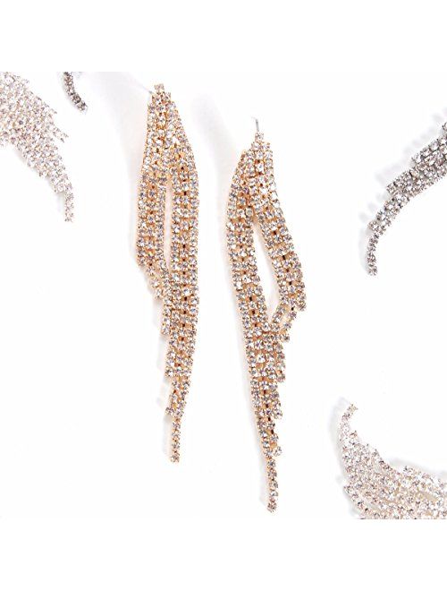 Humble Chic Simulated Diamond Earrings - Hypoallergenic Long Waterfall Fringe Tassels - CZ Crystal Statement Chandelier Drop Dangle Ear Studs for Women