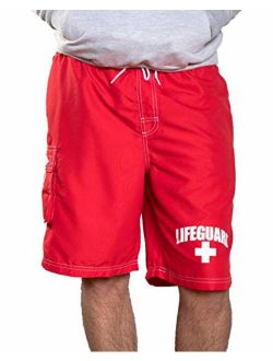 LIFEGUARD Officially Licensed Red Men's Board Shorts Swim Trunks with Side Pocket, Men and Boys, Great for Beach & Pool