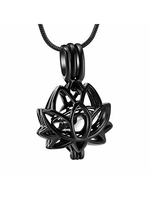 Cremation Jewelry Urn Pendant Necklace with Hollow Urn Cremation Jewelry for Ashes Lotus Flower Shape