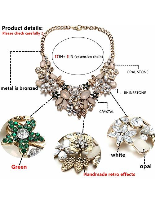 FSMILING Antique Gold Bib Statement Necklace with Crystal Flower Cluster for Women Weddings Prom