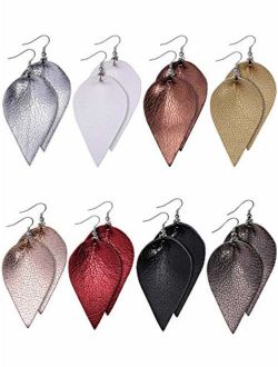 Jetec 8 Pairs Faux Leather Earrings Set Leather Leaf Earrings Petal Dangle Drop Earrings for Women Girls