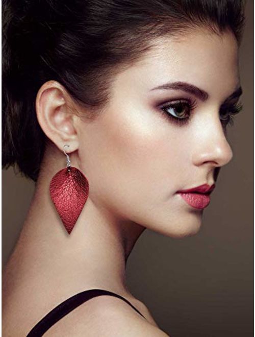 Jetec 8 Pairs Faux Leather Earrings Set Leather Leaf Earrings Petal Dangle Drop Earrings for Women Girls