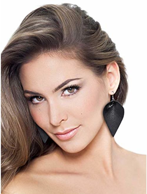 Jetec 8 Pairs Faux Leather Earrings Set Leather Leaf Earrings Petal Dangle Drop Earrings for Women Girls
