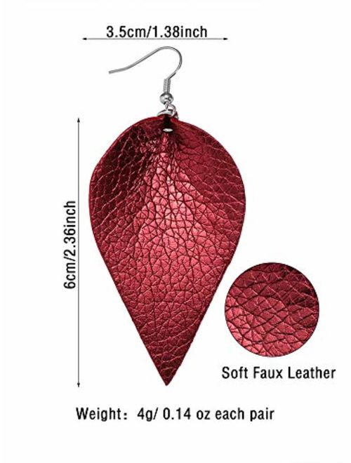 Jetec 8 Pairs Faux Leather Earrings Set Leather Leaf Earrings Petal Dangle Drop Earrings for Women Girls