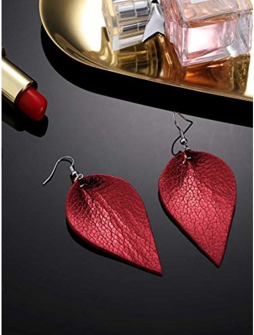 Jetec 8 Pairs Faux Leather Earrings Set Leather Leaf Earrings Petal Dangle Drop Earrings for Women Girls