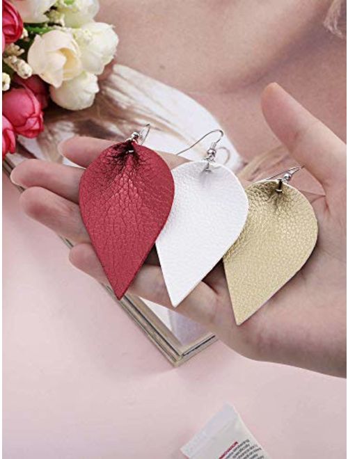 Jetec 8 Pairs Faux Leather Earrings Set Leather Leaf Earrings Petal Dangle Drop Earrings for Women Girls