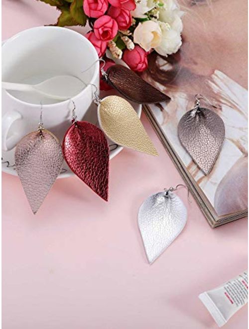 Jetec 8 Pairs Faux Leather Earrings Set Leather Leaf Earrings Petal Dangle Drop Earrings for Women Girls