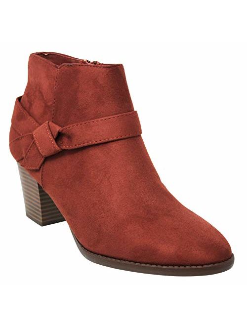 MVE Shoes Womens Stylish Comfortable Low Block Heel Side Zipper Ankle Boot