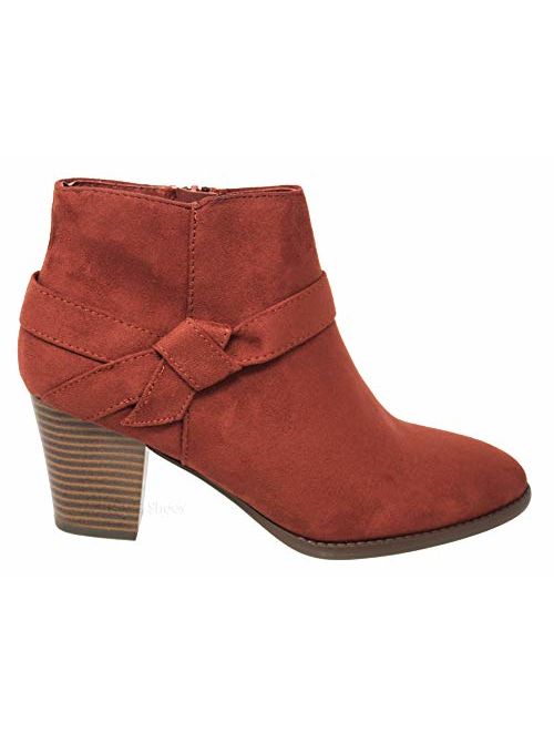 MVE Shoes Womens Stylish Comfortable Low Block Heel Side Zipper Ankle Boot